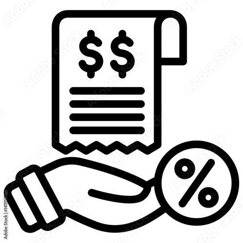 Charge Slip mini illustration outline icon, use for taxation, economy, business, finance, UI, UX kit, app and web development, digital or print.