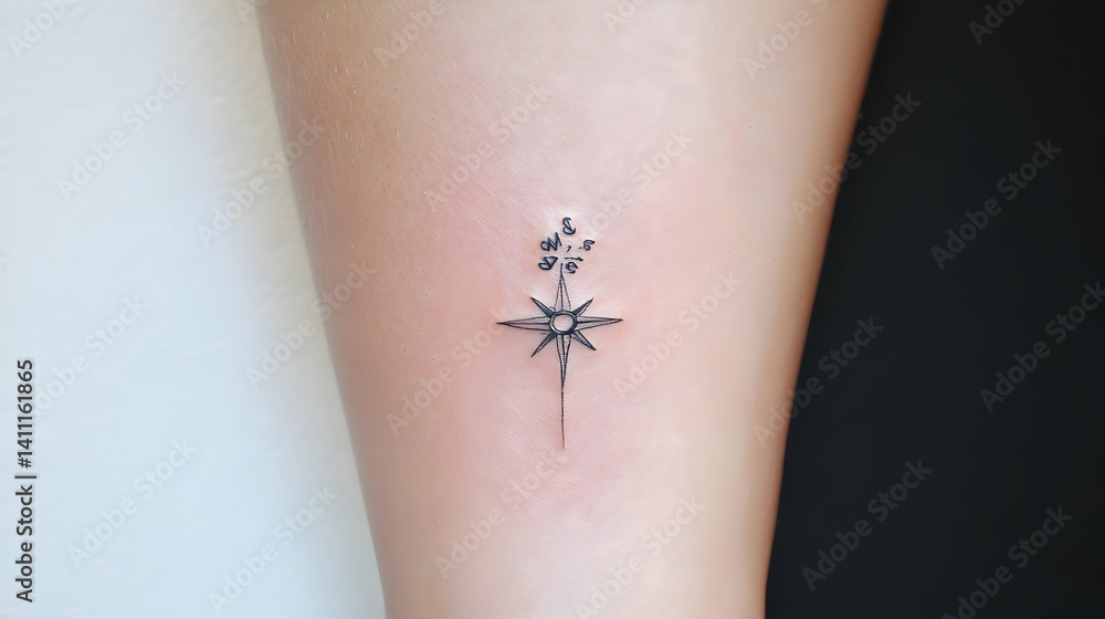 Obraz premium Small Minimalist Floral Line Tattoo On Leg