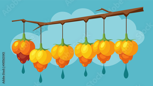 The g bunches normally plump and juicy now hang dehydrated and shriveled a sad testament to the relentless heat of the summer months.. Vector illustration