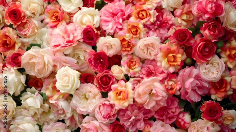 色とりどりのバラの花のクローズアップ背景 花柄のブーケの鮮やかな色彩 春の自然背景 色とりどりのバラの花のクローズアップ背景 花柄のブーケの鮮やかな色彩 春の自然背景