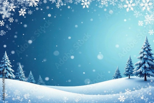 Wallpaper Mural Delicate snowflake border surrounding a serene winter landscape illustration, snowy forest, winter landscape, Torontodigital.ca