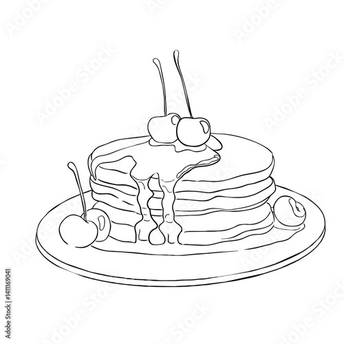 Coloring Pancakes with cherries. Vector illustration