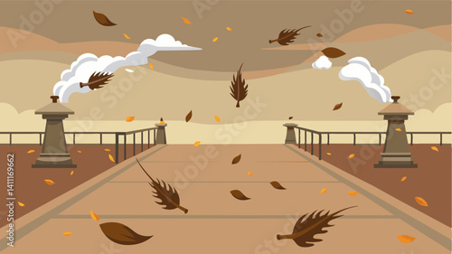 Dust devils twirled lazily between the stalls picking up bits of dried leaves and debris and depositing them on the deserted walkways.. Vector illustration