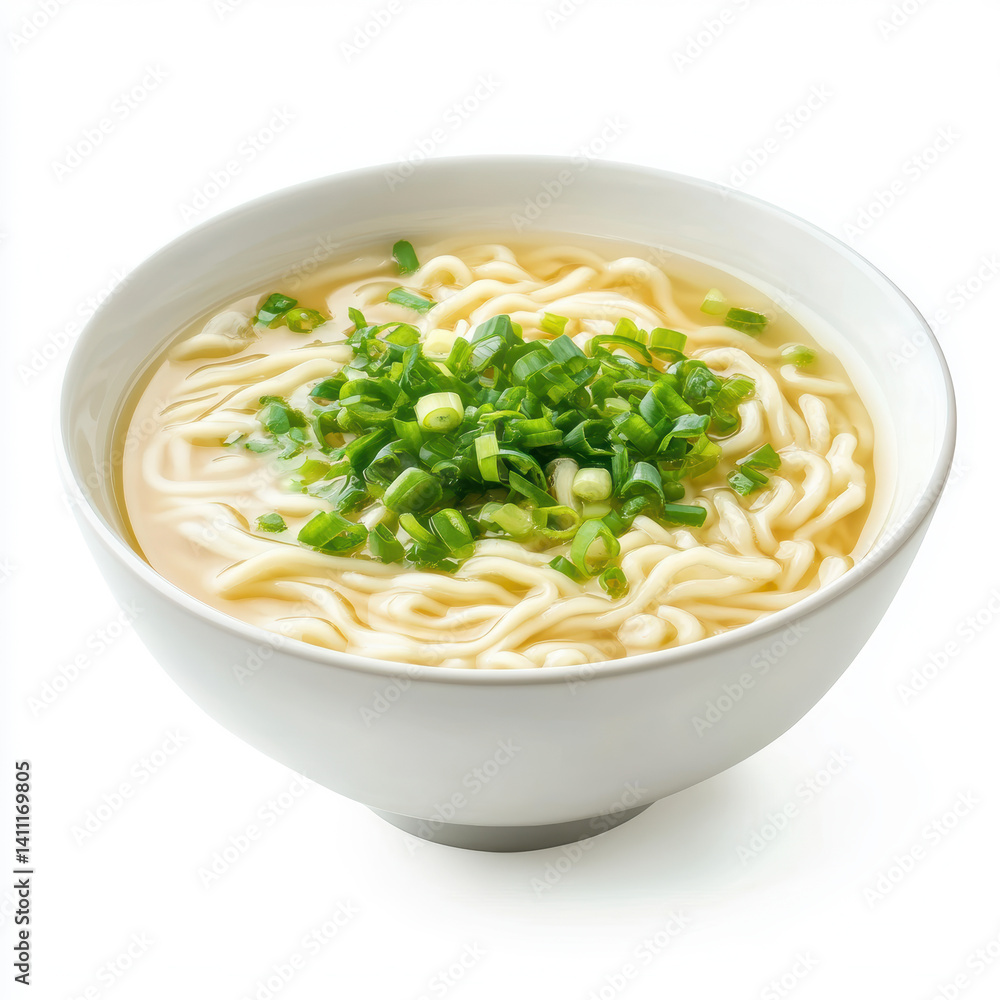 Delicious bowl of ramen noodles with fresh green onions garnish Delicious bowl of ramen noodles with fresh green onions garnish