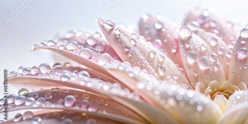 Dew-Kissed Petals: Aerial Macro Photography of Flowers, Soft Focus, Morning Dew Drops, Close Up Floral Images