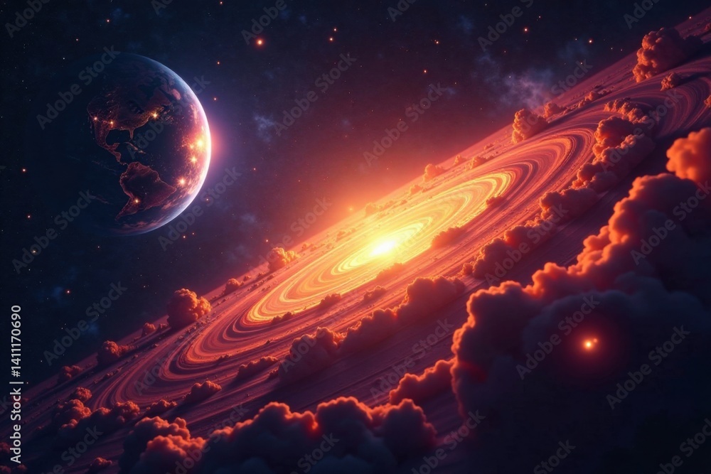 Obraz premium Glowing Gas Giant with swirling Storm Systems and Starlight , astronomy, glow