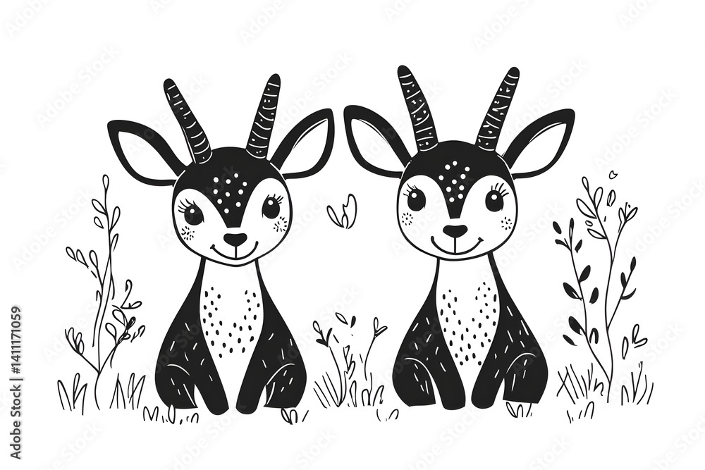 Two deer minimalist illustration