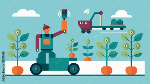 Customized Cutting With the ability to store specific data on each individual vine these autonomous pruners can tailor their ting techniques to fit the unique needs of each plant.. Vector illustration