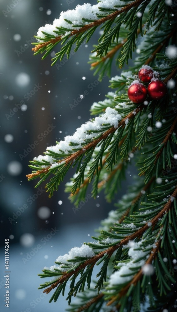 Fir branches with snowfall against a rustic wooden background in winter , Scene, Snow Fir branches with snowfall against a rustic wooden background in winter , Scene, Snow