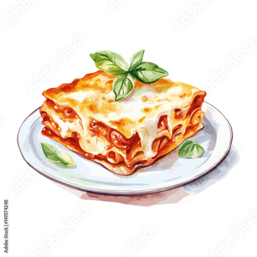 Background white lasagna topped cheese pasta illustration vector