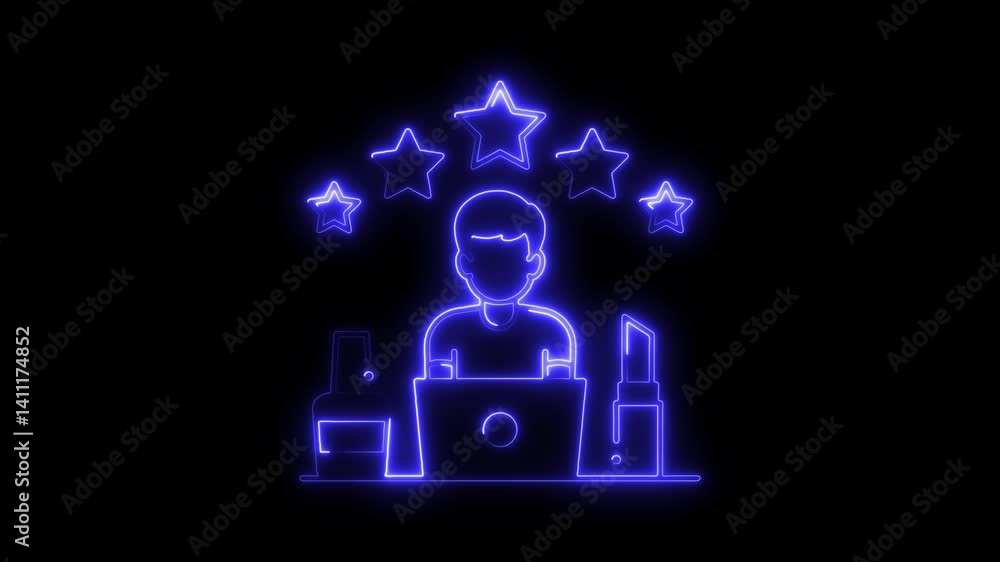 Glowing neon product review icon 4k isolated on black background. HD Video motion graphic animation Glowing neon product review icon 4k isolated on black background. HD Video motion graphic animation