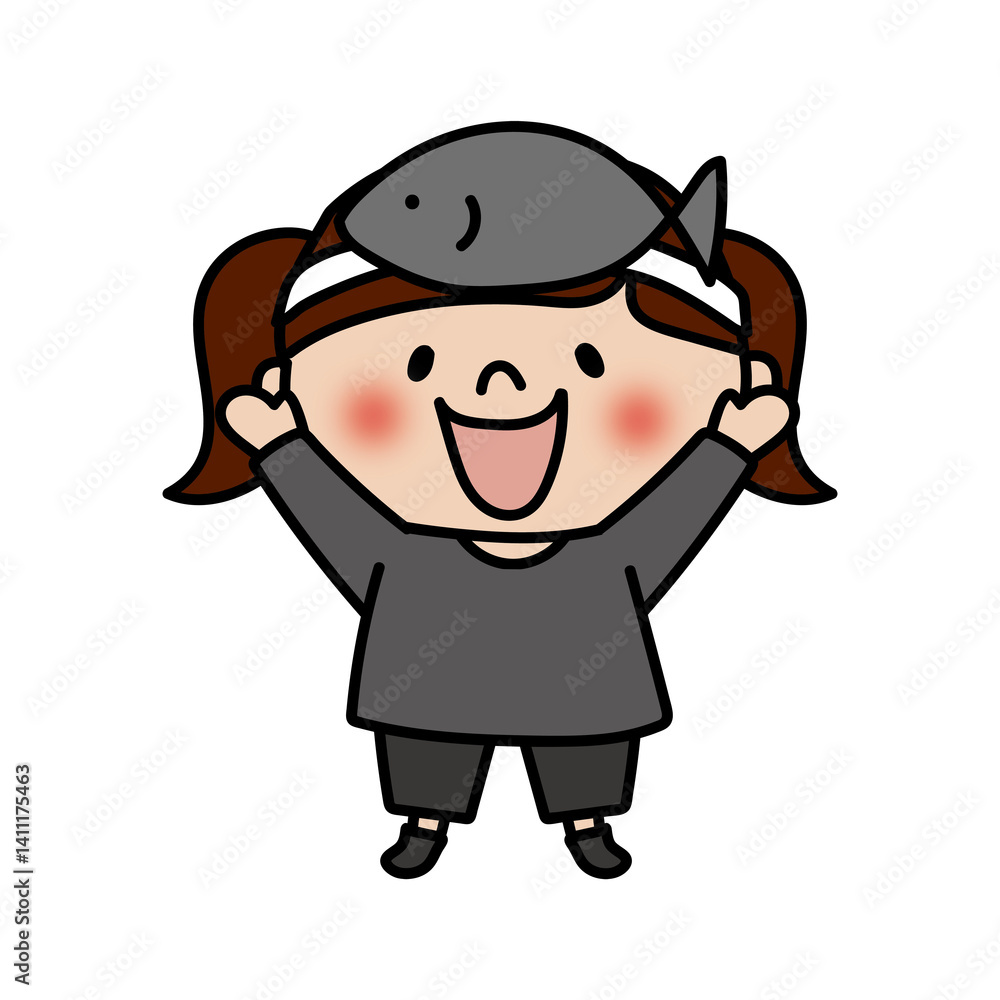 お遊戯会で黒い魚のお面を被った女の子