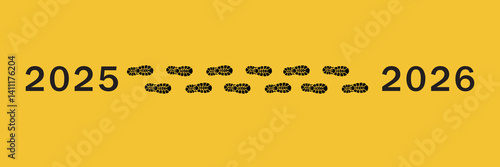 2025 to 2026 banner with foot step silhouette on yellow background