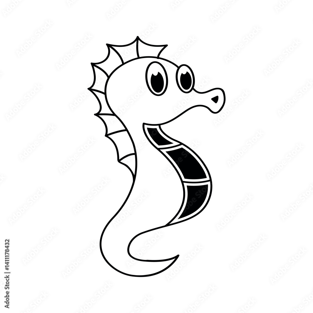 Fototapeta premium Black and White Seahorse silhouette Illustration.