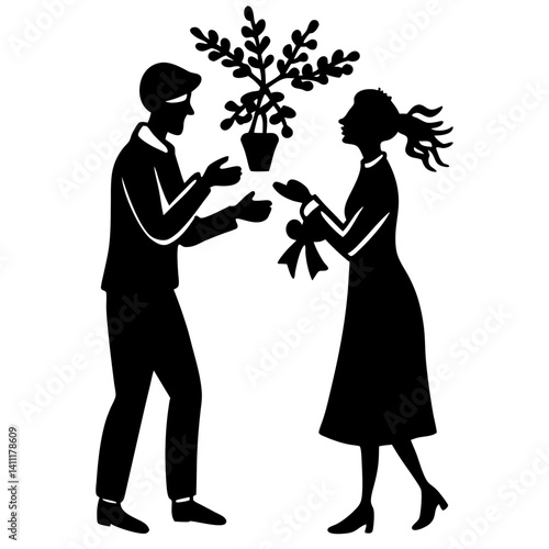 Wallpaper Mural silhouette of a couple exchanging gifts under mistletoe Torontodigital.ca