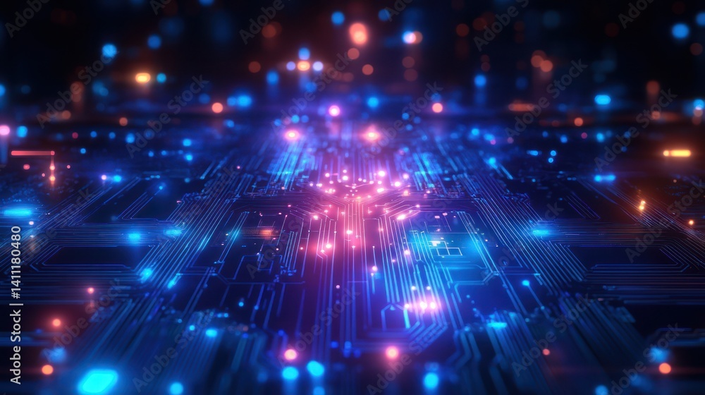 Glowing Circuit Board, Data Flow, Technology, Abstract Background, Digital Glowing Circuit Board, Data Flow, Technology, Abstract Background, Digital