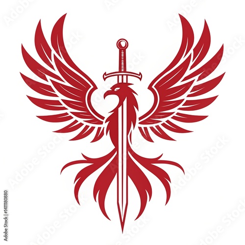 Illustration of Phoenix Silhouette with Sword