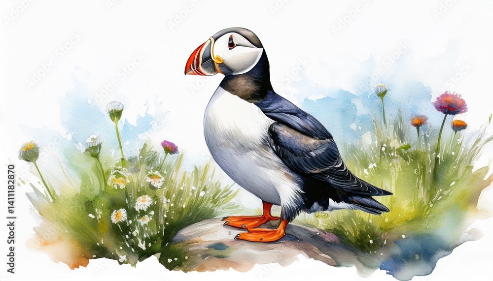 Naklejka premium Aquarell Papageitaucher