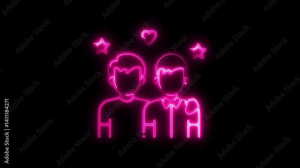 Glowing neon friendship day icon 4k isolated on black background. HD Video motion graphic animation Glowing neon friendship day icon 4k isolated on black background. HD Video motion graphic animation