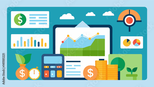 Integration with financial records providing a clear overview of farm expenses profits and losses.. Vector illustration