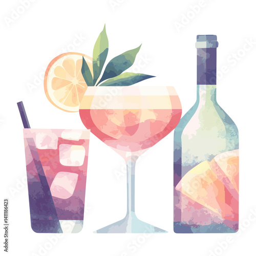 Flat illustration cocktail Brandy beverage drinks refreshing vector