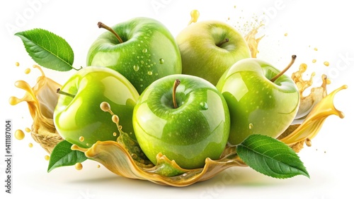 Macro Photography: Juicy Green Apple Juice Splash, Summer Fruit Drink Ad