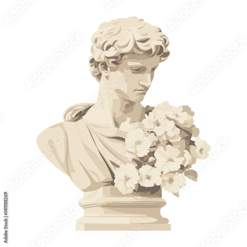 Classic sculpture flowers art illustration vector