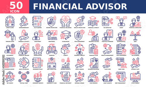 Financial Advisor icon collection set. Simple line color vector.