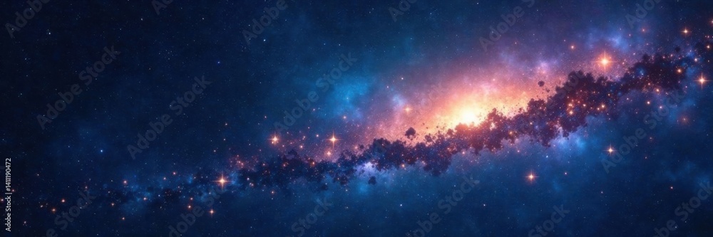 Naklejka premium Sparkling stars on a dark canvas with galaxies in the distance, darkness, space, celestial