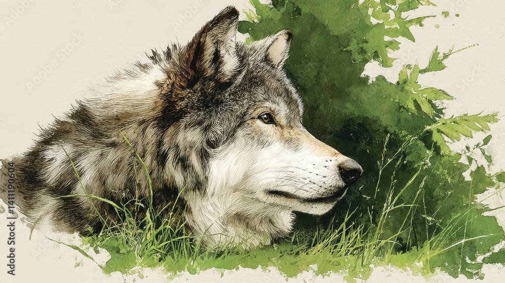 wolf in meadow clipart watercolor illustration detailed illustration wolf in meadow clipart watercolor illustration detailed illustration