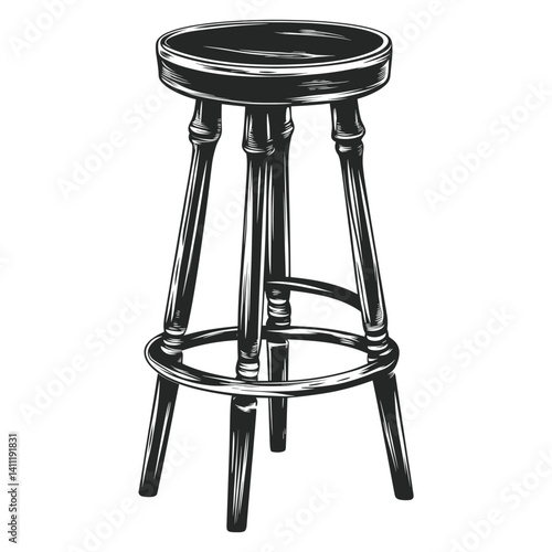 Simple vintage stool linear illustration furniture design vector