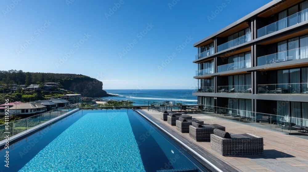 Fototapeta premium Infinity Pool Overlooking the Ocean and Cliffs