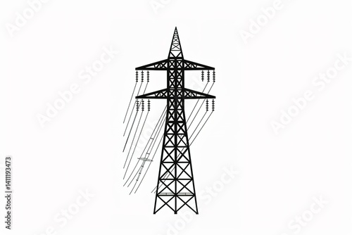 Power Transmission Tower: High-voltage electricity delivery infrastructure on clear background