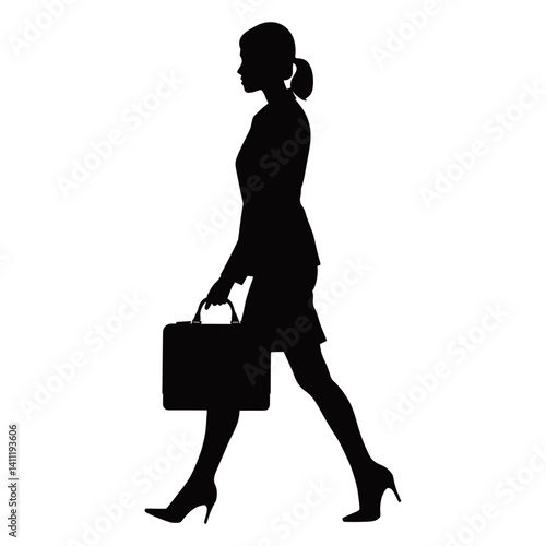 Business woman silhouette briefcase walking businesswoman vector