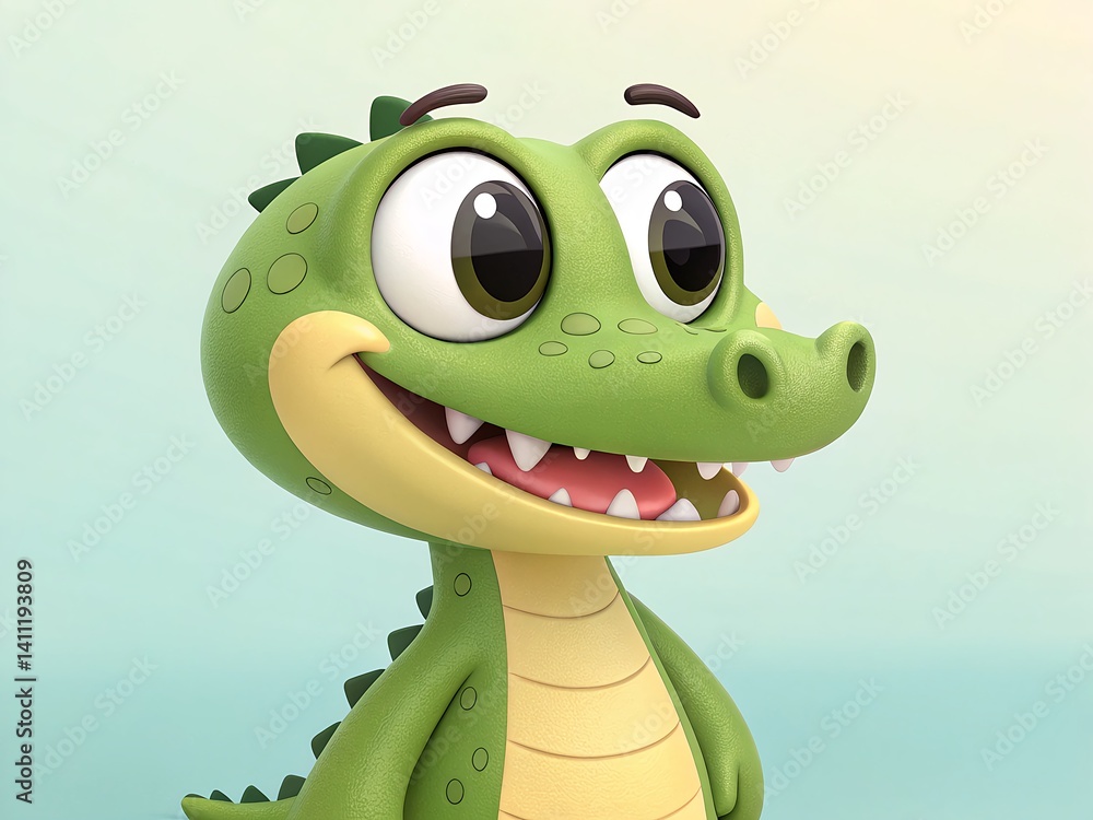 Fototapeta premium Cute 3D Cartoon Crocodile Illustration with Cheerful Expression