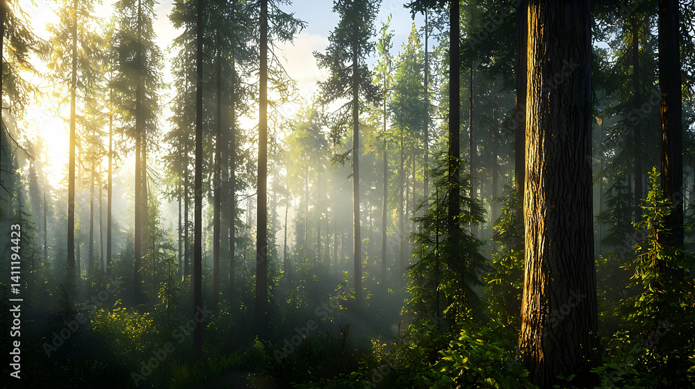 Pixelated Sunrise In Forest Pixelated Sunrise In Forest