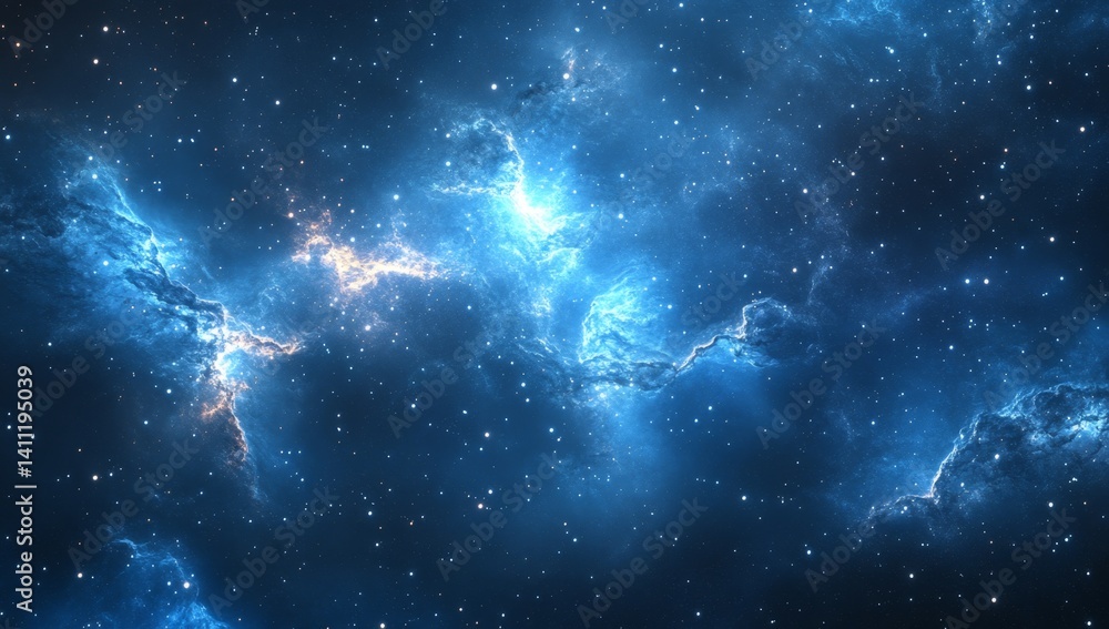 Obraz premium Deep space nebula, vibrant cosmic clouds of glowing gas and dust, scattered stars