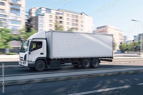 Ultra Hd Image of White Truck Moving Fast on the Highway with a Modern City