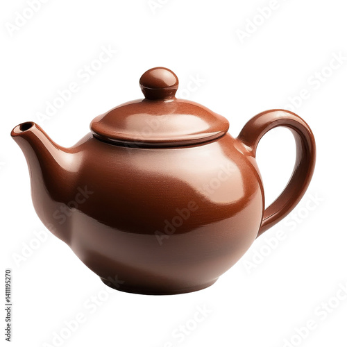 brown ceramic teapot isolated on white background