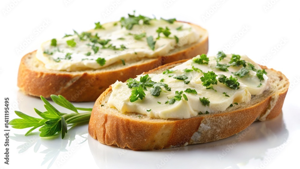 Panoramic Gourmet Bread: Buttery Herb Slices - High-Resolution Food Photography Panoramic Gourmet Bread: Buttery Herb Slices - High-Resolution Food Photography