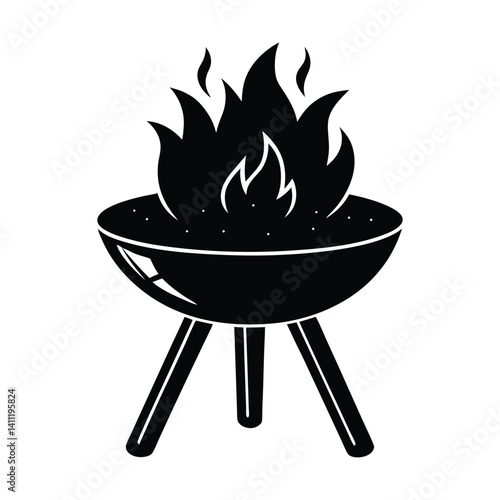 Fire Pit Table Silhouette Vector Illustration on White Background