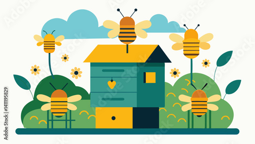 Smart beehives also have the ability to adjust environmental factors such as ventilation and lighting to optimize the bees living conditions.. Vector illustration