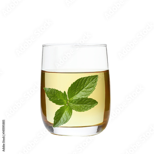 mint tea: herbal drink with fresh mint leaves in glass.