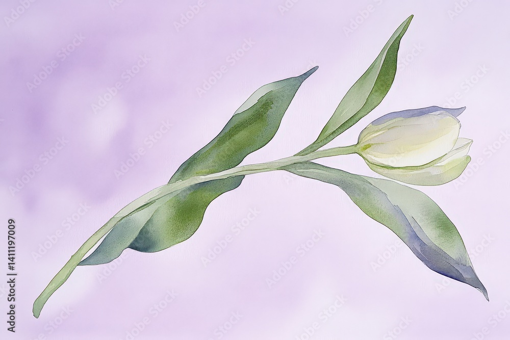 Obraz premium Delicate, pale yellow tulip with verdant leaves.