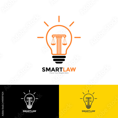 Light bulb and scale of Justice logo vector template. Suitable for education, legal services logo. Notary, justice, lawyer icon or symbol Vector