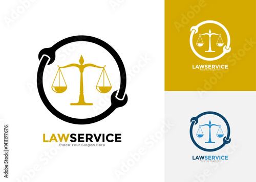 Law service with wrench logo vector template. Suitable for industry, law firm, attorney, lawyer and service symbol