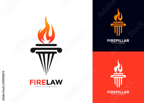 Fire law pillar logo vector template. Suitable for business, law firm, fire symbol