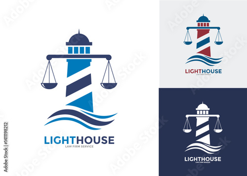 Lighthouse law scale logo vector template. Suitable for maritime, navigation, law firm, attorney