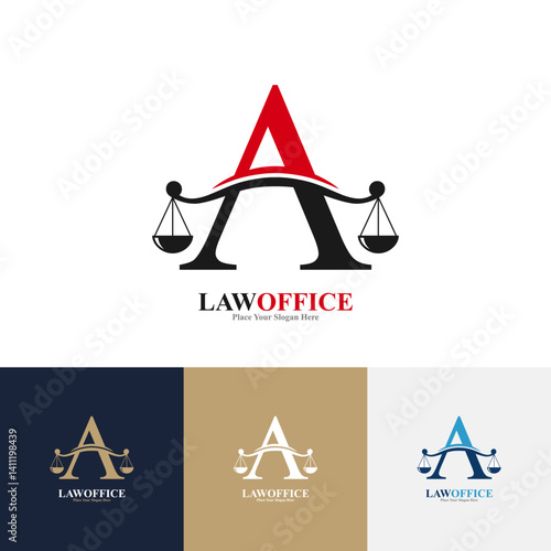 Law office letter A logo template vector. Suitable for lawyer, justice, law attorney, legal, lawyer service, scale, law firm, initial and label poster  