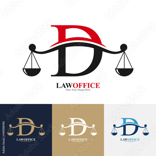 Law office letter D logo template vector. Suitable for lawyer, justice, law attorney, legal, lawyer service, scale, law firm, initial and label poster  